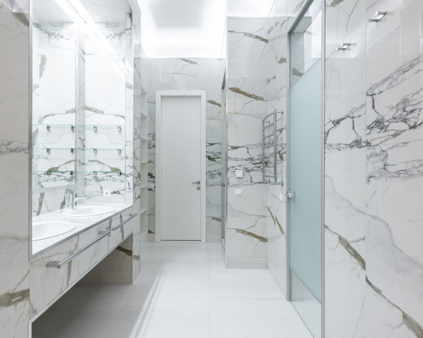 A spotless marble bathroom after a deep cleaning