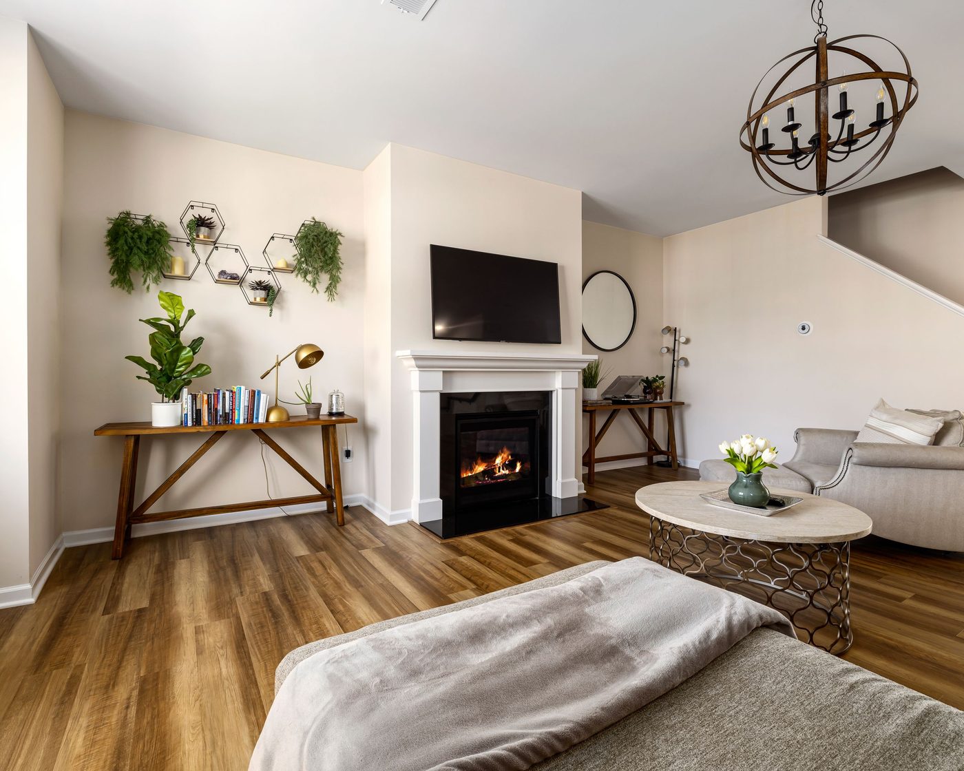 A tidy living room kept clean by a regular cleaning routine