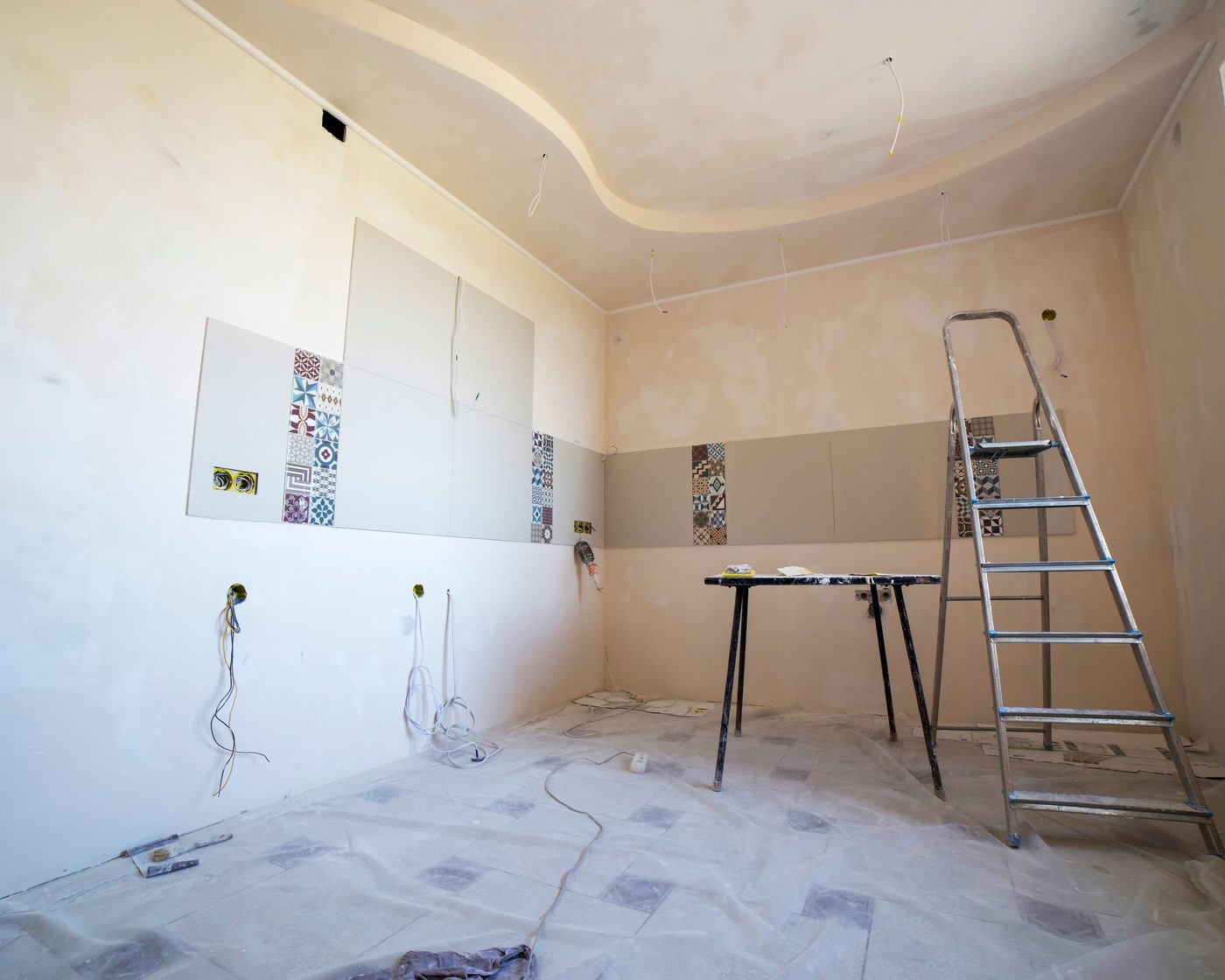 A room being renovated, before the post construction cleanup